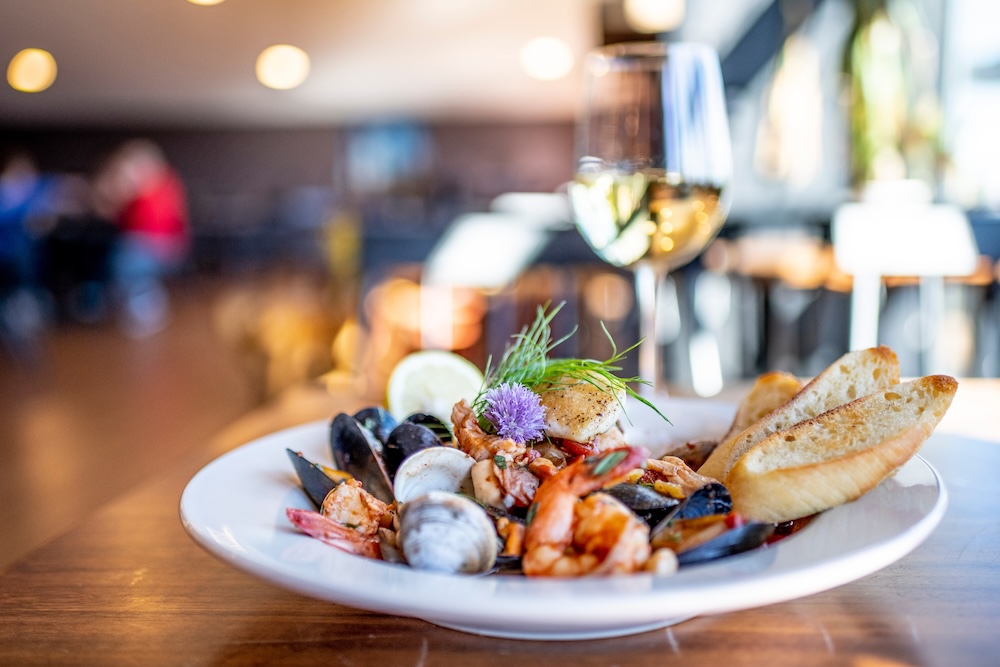 Seafood arrangement at fancy restaurant