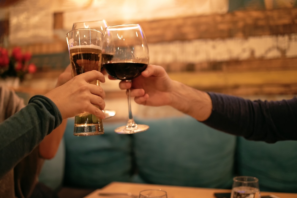 Beer and wine fest, clinking glasses